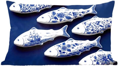 Sierkussens - Kussentjes Woonkamer - 60x40 cm - Vissen - Delfts - Blauw - Keramiek