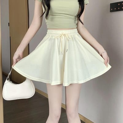 Jupes Style Ballet et Vêtements d'Extérieur d'Été Taille Haute Tombants pour Femmes Sports Jupe Large Coton Shorts Décontractés XL gray