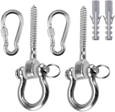 JHUBERS- Schommelhaak voor zware belasting - 2 stuks roestvrij staal - Hanger 180° - Inclusief karabijnhaken - Geschikt voor houten balken - Afmetingen 12,5 x 4,1 cm - Hanghaak