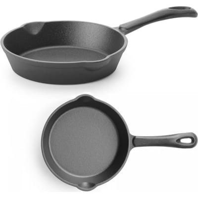 HENDI Gietijzeren skillet – zwart – 165 mm – met schenktuiten – ovenbestendig