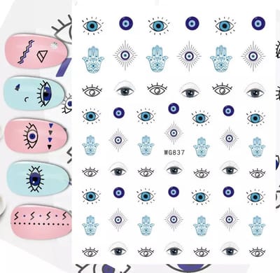 Akyol - Nagel stickers - Nail art tools - evileye - boze oog - hamza sticker - hand van fatima sticker - hamza - nagels - nagel sticker - decoratie - stickers voor nagels - stickers - blauwe evileye – turkse oog – stickervel voor nagels - nail ar