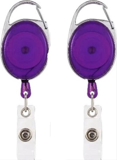Rollerclip - Uitrekbare sleutelhangers - 2 stuks - Koord~Sleutelhanger - Keychain - Keycord - Pashouder - Met pasjes lusje - Paars/Transparant - CHPN