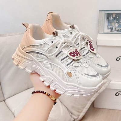 Chaussures Papa à Semelles Épaisses Enfants Automne Étudiants Polyvalentes Maille Respirante Changement de Couleur Graduel Chaussures de Sport Décontractées 40 white