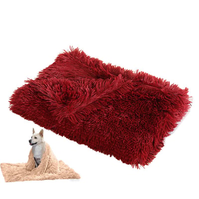 Fluffy Dikke Hondendeken Hondenkussen Kattendeken voor Bank Bed en Auto, Pluche Super Zacht Wasbaar in de Wasmachine, Geschikt voor Alle Seizoenen, Verhaart Niet, Rood 127x100 cm