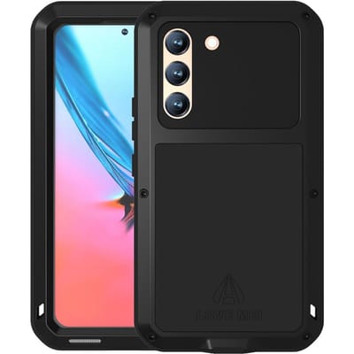 Love Mei, Hoesje Geschikt voor Galaxy S22 Schokbestendig met Gehard Glas, Zwart