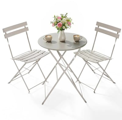 Stervia Bistroset 2 Persoons - Tuinset - Balkonset - 3 Delig - Opvouwbaar - Lichtgewicht - Binnen en Buiten - Lichtgrijs