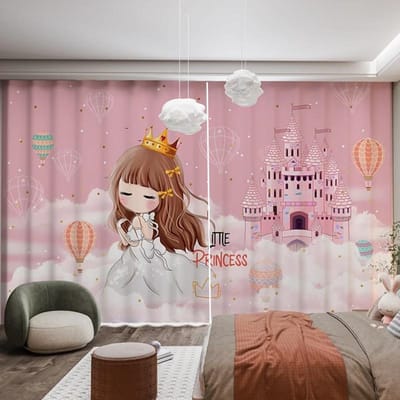 2 Panelen Roze Prinsessenkamer Gordijnpanelen Cartoon Eenhoorn Kasteel Regenboog Print Gordijnen voor Meisjes Kinder Slaapkamer Gordijnen cortina 2x100W240H(CM)&Grommet Top
