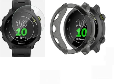 Strap-it TPU Case (Transparant-Zwart) + Screenprotector - Geschikt voor Garmin Forerunner 55 - Beschermende Hoes - Schermbeschermer - Schokbestendigheid & Duurzame Bescherming - Bundel