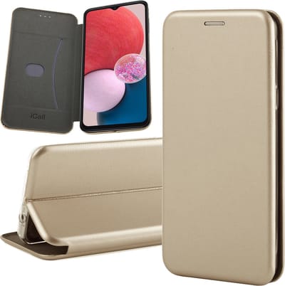 Hoesje geschikt voor Samsung Galaxy A13 4G - Book Case Kunstlederen Wallet Cover Minimalistisch Pasjeshouder Hoes Goud