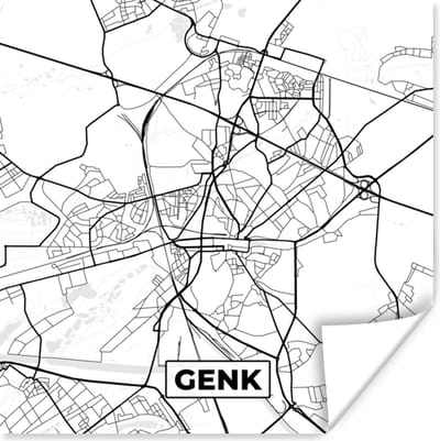 Poster Stadskaart – Plattegrond – België – Zwart Wit – Genk – Kaart - 100x100 cm XXL
