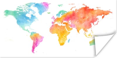 Wereldkaarten - Wereldkaart - Simpel - Waterverf - 160x80 cm