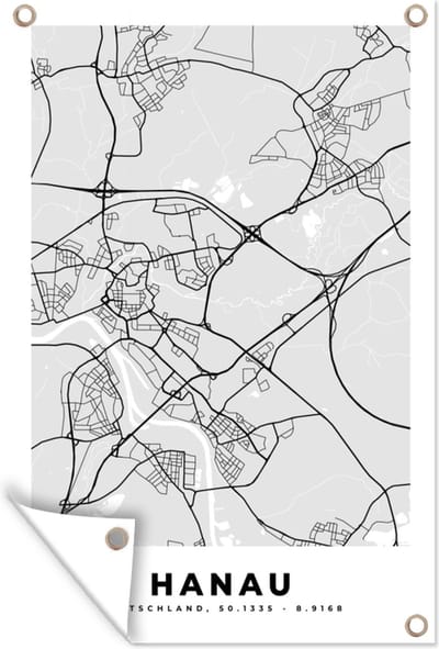 Muurdecoratie Hanau - Kaart - Stadskaart - Duitsland - Plattegrond - 120x180 cm - Tuinposter - Tuindoek