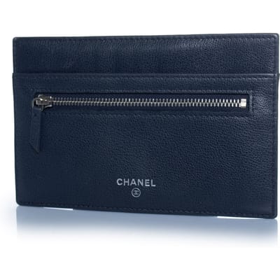Chanel, blauwe leren ritsportemonnee met kaartsleuf