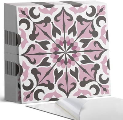 Coloray Plaktegels - Plantenpatroon in symmetrie Zelfklevende Tegels - 20 cm x 20 cm - Roze Plaktegels - 20 stuks - Vierkant PVC Tegels - Plaktegels Badkamer - Plaktegels Vloer - Vinyltegels Vloer Zelfklevend - Wandtegel Zelfklevend