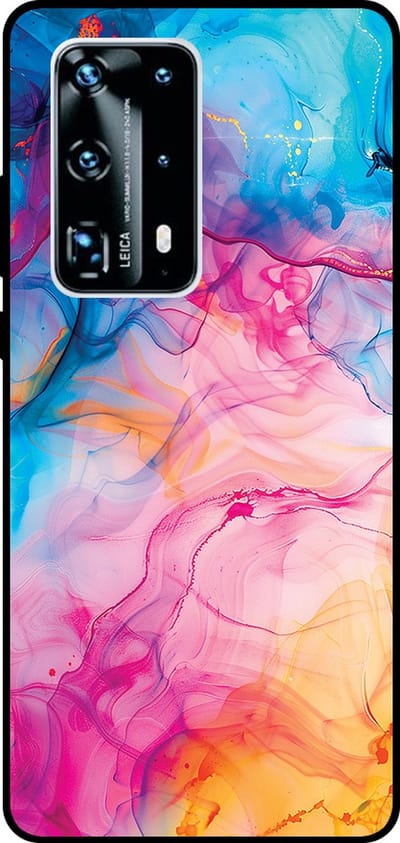 Smartphonica Telefoonhoesje Geschikt voor Huawei P40 Pro Plus met Regenboog Acryl Marmer Opdruk - TPU Backcover Case Rainbow Acrylic Marble Design geschikt voor Huawei P40 Pro Plus