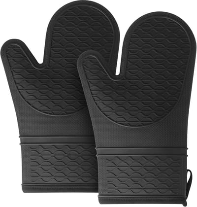 Hittebestendige Siliconen Ovenwanten Set - 2 Stuks Zwart met Antislip Grip voor Keuken