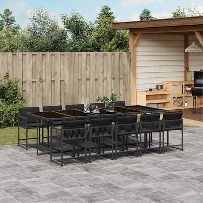 vidaXL - 11-delige - Tuinset - met - kussens - poly - rattan - zwart