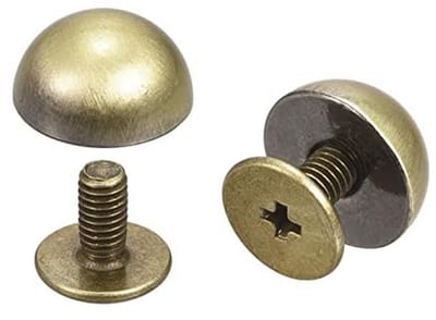 10 sets van 10 x 6 mm klinknagels met schroefsluiting - Solide ronde kop in brons voor leerbewerking