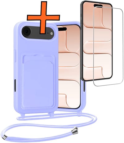 Hoesje Geschikt voor iPhone Air Hoesje Met Telefoonketting Pasjeshouder Case Met Screenprotector Koord - Hoesje Geschikt voor iPhone Air Hoes Met Kaarthouder - Lila