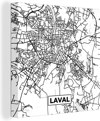 Canvas Schilderij Kaart - Laval - Stadskaart - Frankrijk - Plattegrond - Zwart wit - 20x20 cm - Wanddecoratie