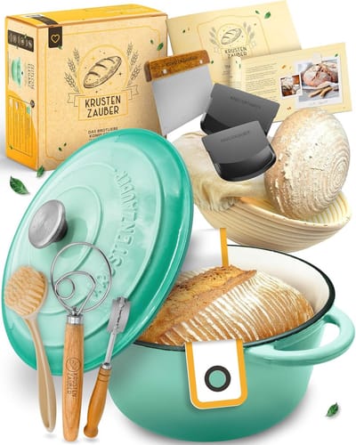 Gietijzeren Broodbakpan - Bakvorm met Deksel - Brood Bakken - XXL Set Inclusief Accessoires - 26x32x18 cm - Mintgroen