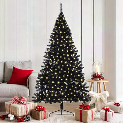 vidaXL Kunstmatig Voorverlicht Kerstboom met 300 LED Zwart 180 cm PVC