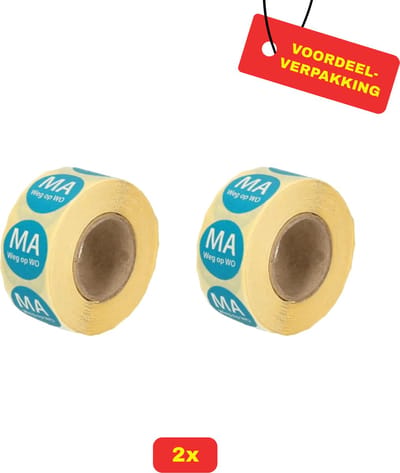 2X HACCP datumstickers met Ma weg op Wo - 2 x 500 stickers. Voordeelverpakking