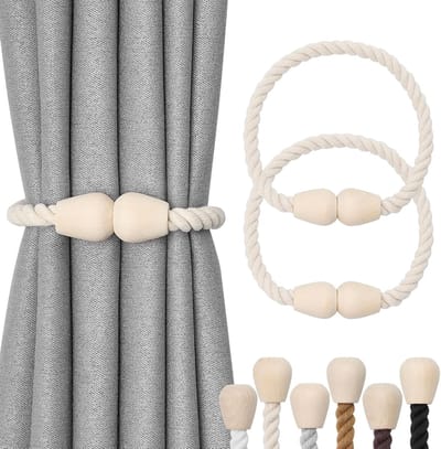 Magnetische Gordijnhouders - Gordijn Tiebacks - Gordijnen Fixeren - Boho Stijl - 53.3 cm - Beige