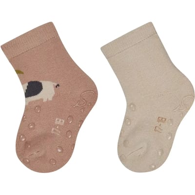 Merkloze Baby Kruipsokken met ABS - Olifant & Effen - 2-Pack