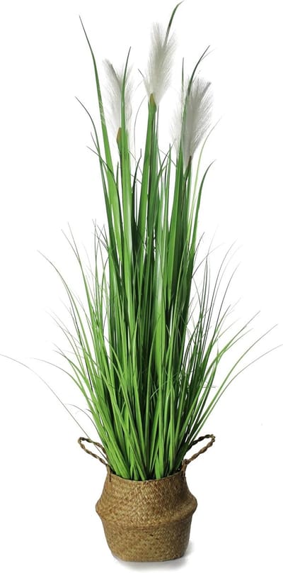 Groot kunstpampasgras 120 cm met zeegrasmand - Kunstplant voor woonkamer en balkon