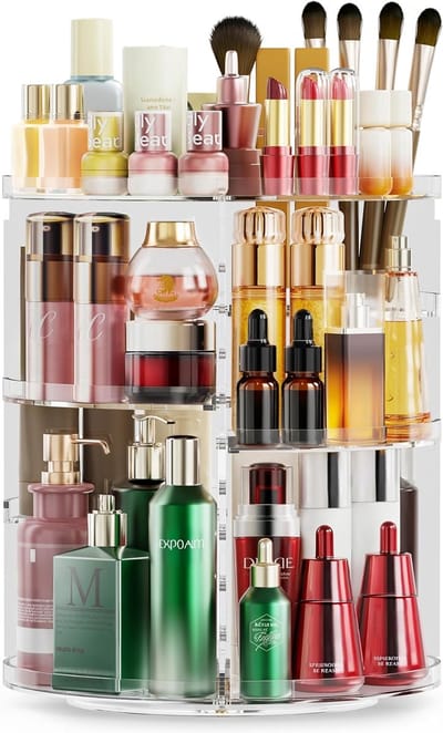 SnelShoppen - Auxmir Make-up Organizer - 9 Verstelbare Niveaus - 360° Roterende Opslag - Transparante Cosmetische Organizer voor Dressoir en Kaptafel
