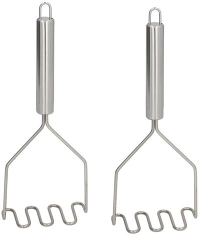 Gerimport Aardappelstamper/pureestamper - 2x - zilver rvs metaal - keuken gerei - 23 cm - Hoge kwaliteit