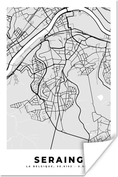 Poster België – Seraing – Stadskaart – Kaart – Zwart Wit – Plattegrond - 120x180 cm XXL