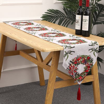 Kerst - Tafelloper/Tablerunner - Tafelkleed  - Kerstkrans - 35 x 176 CM - Kerst tafeldecoratie -