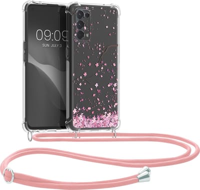 kwmobile telefoonhoesje geschikt voor Oppo Find X3 Lite - Hoesje met telefoonkoord - Back cover voor smartphone - Case in poederroze / donkerbruin / transparant