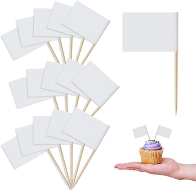 Tandenstoker Vlaggen - Mini Vlaggetjes - Feestelijke Decoratie - Handige Bamboe Stokjes - 200 Stuks - Wit