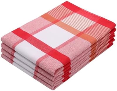PromoHome Set van 4 Keukenhanddoeken - 100% Katoen - 50x70 cm - Absorberende Theedoeken - Horeca Kwaliteit - Geschikt voor Droger - Rode Geruite Keukendoeken