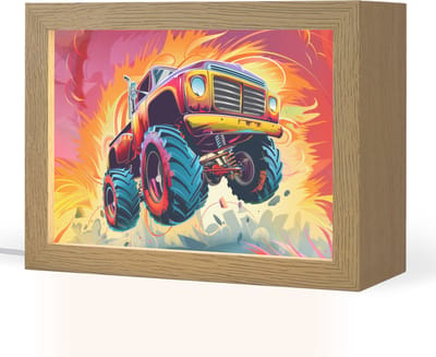 Nachtlampje 20x15 cm - Kinder lampje - Monstertruck - Auto - Jongens - Kleurrijk - Tafellamp kinderkamer - Slaapkamer lamp - Bedlamp kinderen - Kinderlampje stopcontact - Wandlamp babykamer - Nachtlampjes