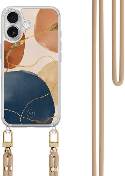 Hoesje met koord geschikt voor iPhone 16 - Abstract harmony - Inclusief zwart koord - Crossbody beschermhoes - Transparant, Multi - Mooie Telefoonhoesjes