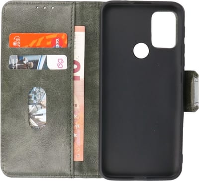 Zakelijke Book Case Telefoonhoesje - Portemonnee Hoesje - Pasjeshouder Wallet Case - Geschikt voor Motorola Moto G30 en Moto G10 - Donker Groen