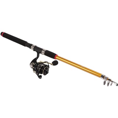 Ensembles Cannes à Pêche et Moulinets Kit Complet Moulinet de Pêche Télescopique Spinning Canne avec Hameçon de Pêche à Indicateur de Morsure Ligne black