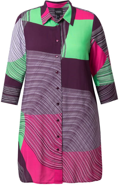 Ulla Popken - Dames - Overhemdblouse langere A-lijn overhemdkraag 3/4-mouw - Donkerpruim - Maat 46+
