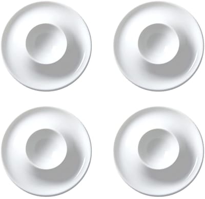 4 stuks keramische eierdopjes, eierdopjes, wit, met legplank, eierstandaard, geschikt voor keuken eetkamer (Orbicular 9 x 9 x 2,5)