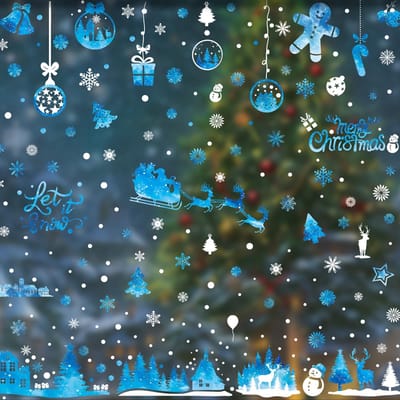 ZEYNOMAX- Kerst Raamstickers - Herbruikbaar - Dubbelzijdig - Sneeuwvlok/Santa Claus - Raamdecoratie Zonder Boren - Eenvoudig Te Gebruiken