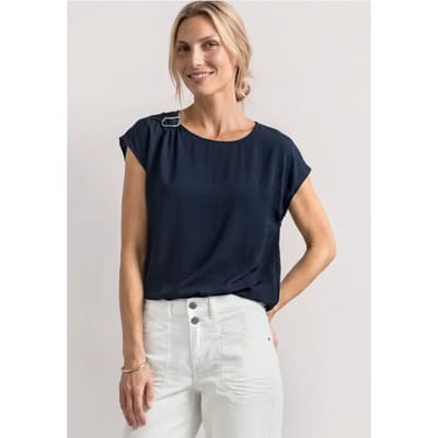 Blouseshirt met ronde hals en gespdetail