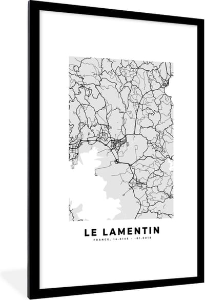 Fotolijst incl. Poster - Plattegrond – Le Lamentin – Stadskaart – Kaart – Frankrijk - 80x120 cm - Posterlijst