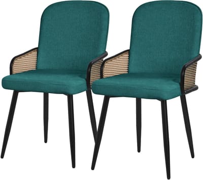 Eetkamerstoelen set van 2 petrol met arm & rugleuning, gestoffeerde stoelen voor eetkamer & keuken ML-Design