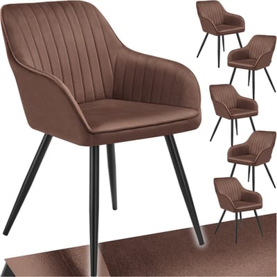 tectake® Eetkamerstoel - Gevoerde fluwelen zitting met gestikt patroon - Zwart metalen poten - Woonkamer, eetkamer, slaapkamer en kantoor - Draagkracht 120 kg - Set van 6 - Bruin/zwart