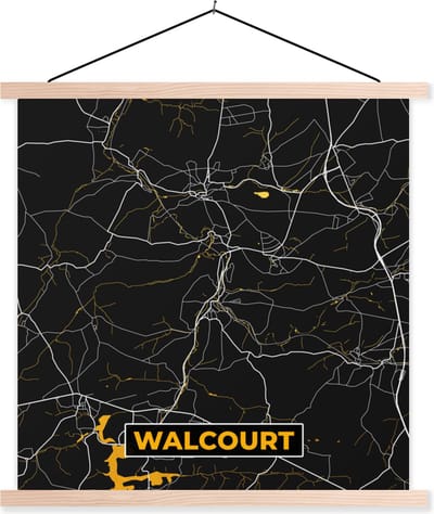 Posterhanger incl. Poster 40x40 cm - Schoolplaat - Walcourt - Plattegrond - Kaart - Goud - Stadskaart - Textielposter - Blanke latten - Stadskaart