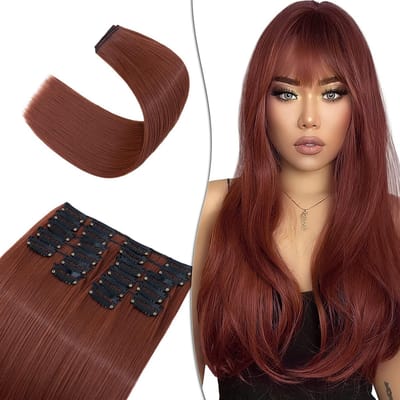 Natuurlijke clip-in haarstukken van 55 cm en 180 g in auburn ginger voor een volle haardos